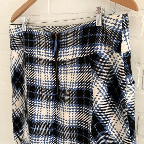 Anthropologie x Maeve Mini Pencil Skirt Plaid Pockets Academia Blue Black Sz 14 - Picture 14 of 16